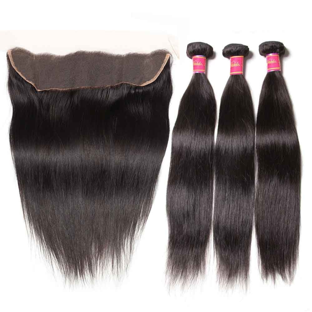 Idolra Straight Virgin Hair Weave 3 Bundles With Lace Frontal Closure 13x4 Ear To Ear